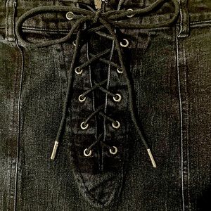 Lace Front Black Denim Mini Skirt Punk Rock